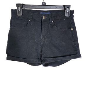 Aeropostale Womens Shorts Size 4 Solid Black Rolled Cuff High Waisted Midi Denim